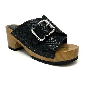 Rag & Co Yoruba Sandal Size 5 Woven Braided Leather Buckled Black Slide Clog EUC